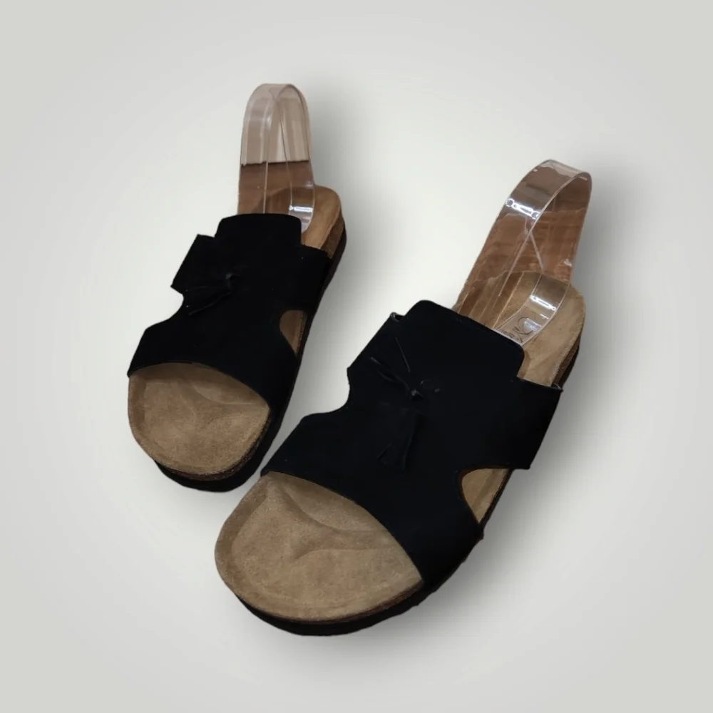 Nicerich Birkenstock black suede slide sandals size 42 8